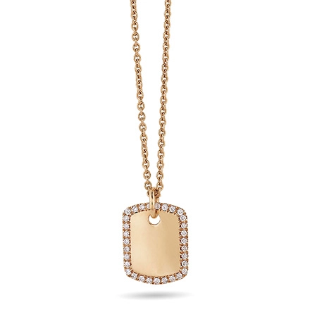 Doretto Rectangular tag pendant in Rose Gold and Diamonds