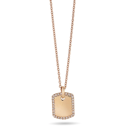 Doretto Rectangular tag pendant in Rose Gold and Diamonds
