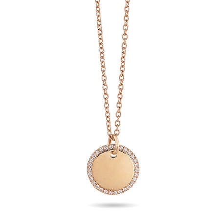Doretto Round tag pendant in Rose Gold and Diamonds