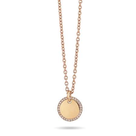 Doretto Round tag pendant in Rose Gold and Diamonds