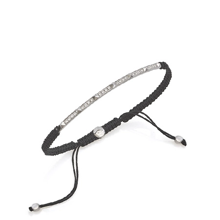 257 & 257K Kensington with black crochet cord and White Gold bar with diamonds