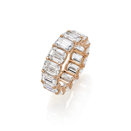 Eternity band in Rose Gold with Emerald cut Diamonds
